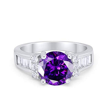 Engagement Baguette Stone Ring Simulated Amethyst CZ 925 Sterling Silver